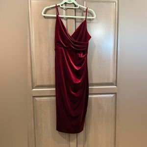 Aijek Velvet Midi Slip Dress in Red, Size XS